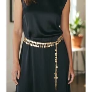 Vintage Christian Dior Gold Tone Coin Belt Necklace 39.5” Signed Heavy Statement